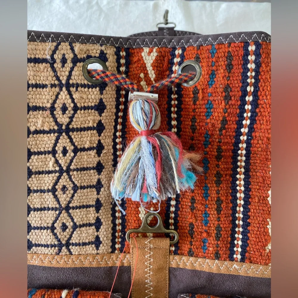 NWT UNESCO Certified Bohemian Woven Kilim Wool Backpack with Tribal Patterns - Picture 9 of 12